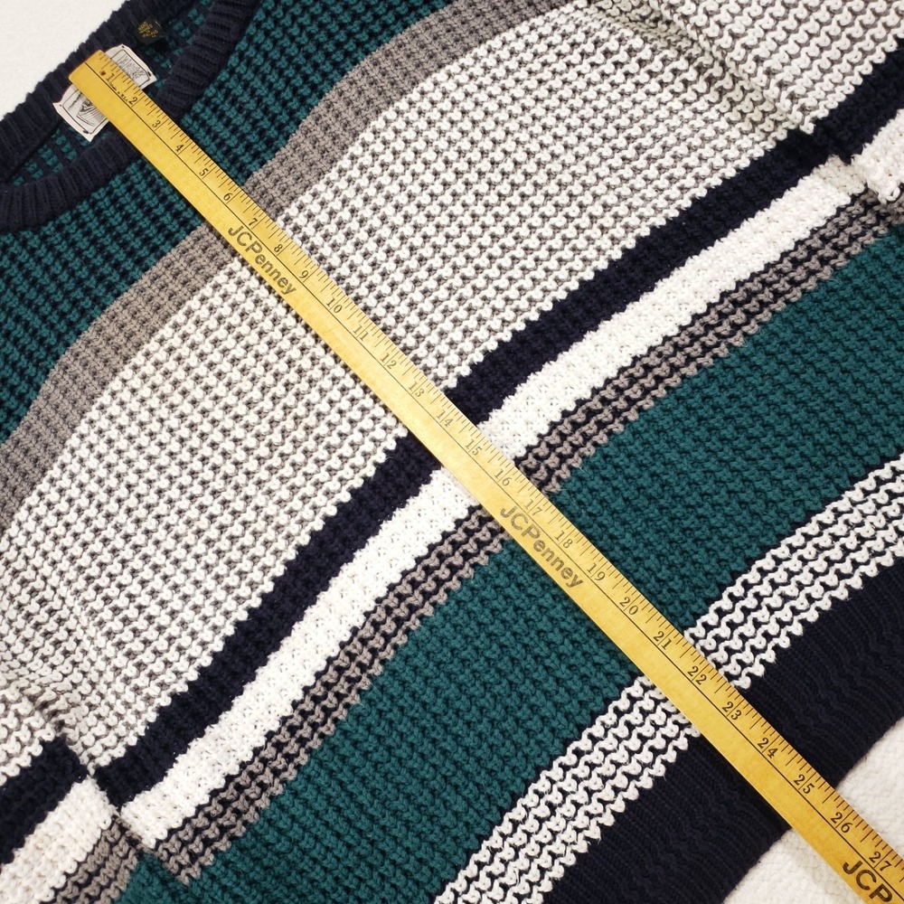 Donegal II Sweater Men Medium Teal Gray White Striped Hand Loomed Cotton Ireland - Picture 6 of 8